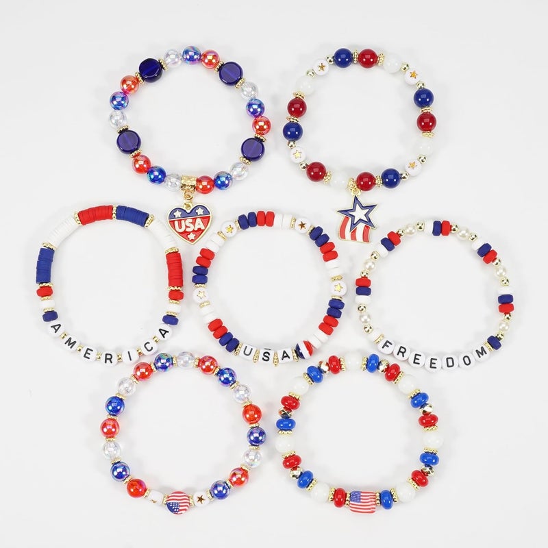 Briutn 4th of July Beaded Bracelets with American Flag Stars Charms USA Jewelry - Image 5